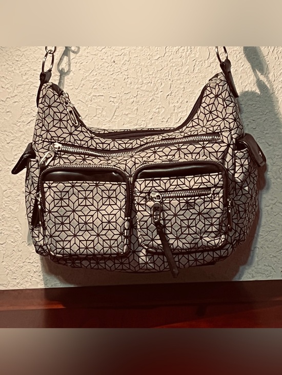 Handbags - Geometric Pattern Shoulder Bag in Light Gray And Black